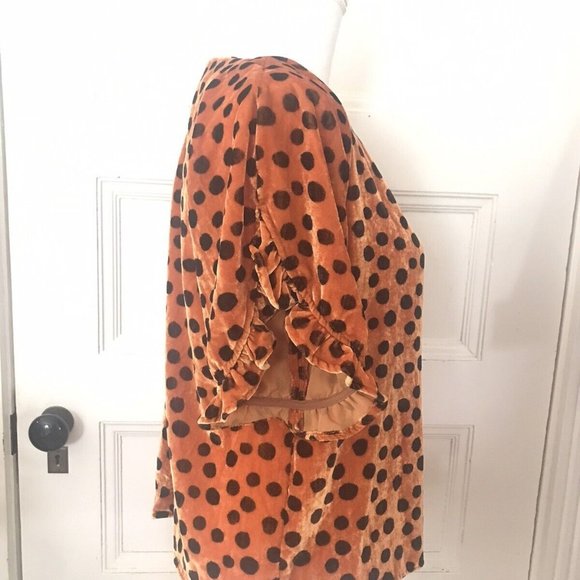 Madewell Memento Velvet Top Orange Brown Polka Dot - Picture 6 of 7